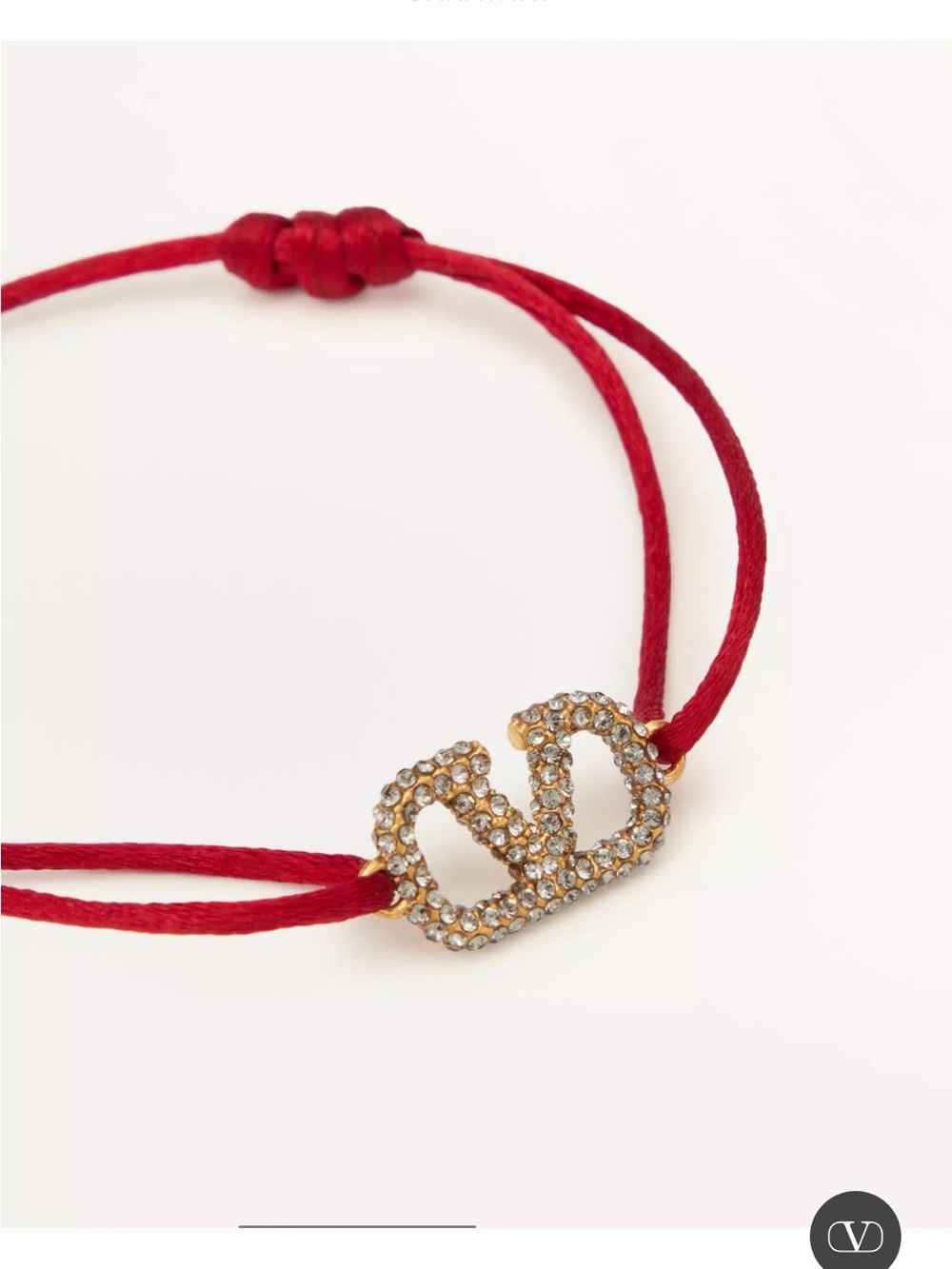 Valentino Garavani Red Cord Bracelet with Crystal Double-V Logo